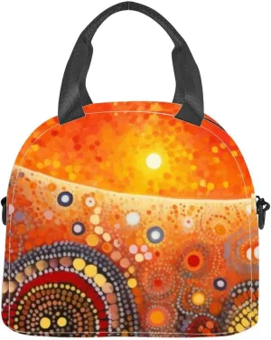 Abstract theme Australian Indigenous Aboriginal art Represent style an Insulated Adult Lunch Bag with Shoulder Strap for Women Lightweight Reusable Portable Freezable Lunch Tote Bag for Work Picnic