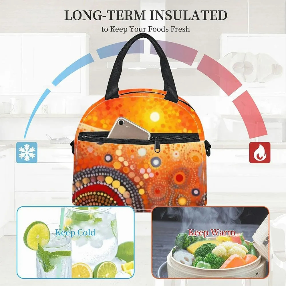 Abstract theme Australian Indigenous Aboriginal art Represent style an Insulated Adult Lunch Bag with Shoulder Strap for Women Lightweight Reusable Portable Freezable Lunch Tote Bag for Work Picnic