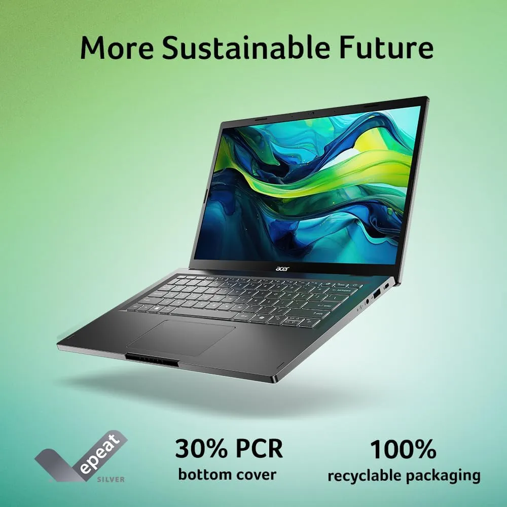 acer Aspire 14 Laptop | 14.0" WUXGA 1920 x 1200 IPS | Intel Core 5 Processor 120U | Intel Graphics | 16GB LPDDR5 | 512GB Gen4 SSD | Wi-Fi 6E | AI PC | Copilot Key | Backlit Keyboard | A14-51M-515G