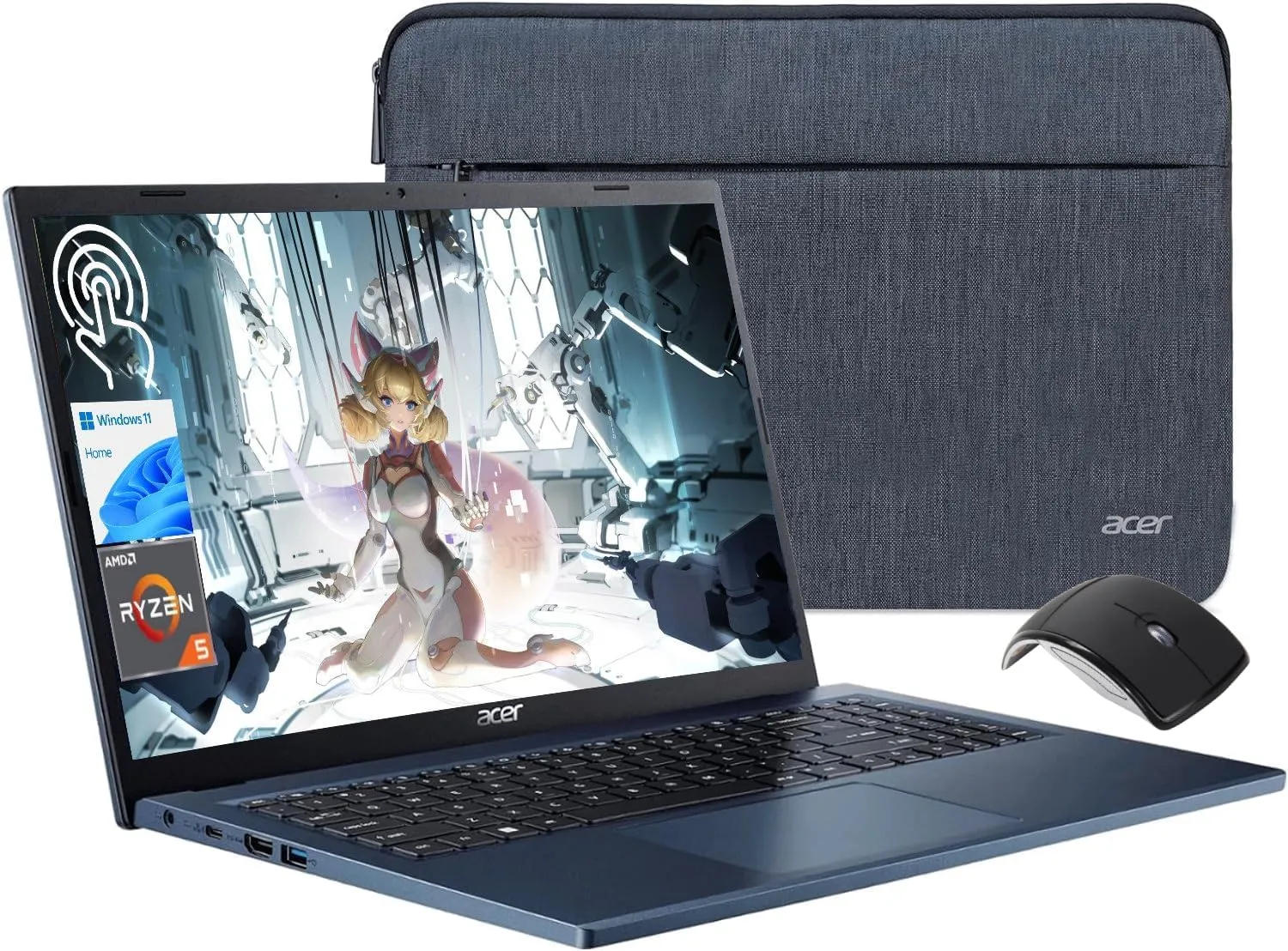 acer Aspire-3 Ultra-Thin Touchscreen Laptop - 15.6” FHD IPS Display, AMD Ryzen 5 7520U (Beats i7-1165G7), 8GB RAM, 512GB SSD, Thin & Light, AMD Radeon Graphics, Wi-Fi 6, USB-A&C, Windows 11 Home