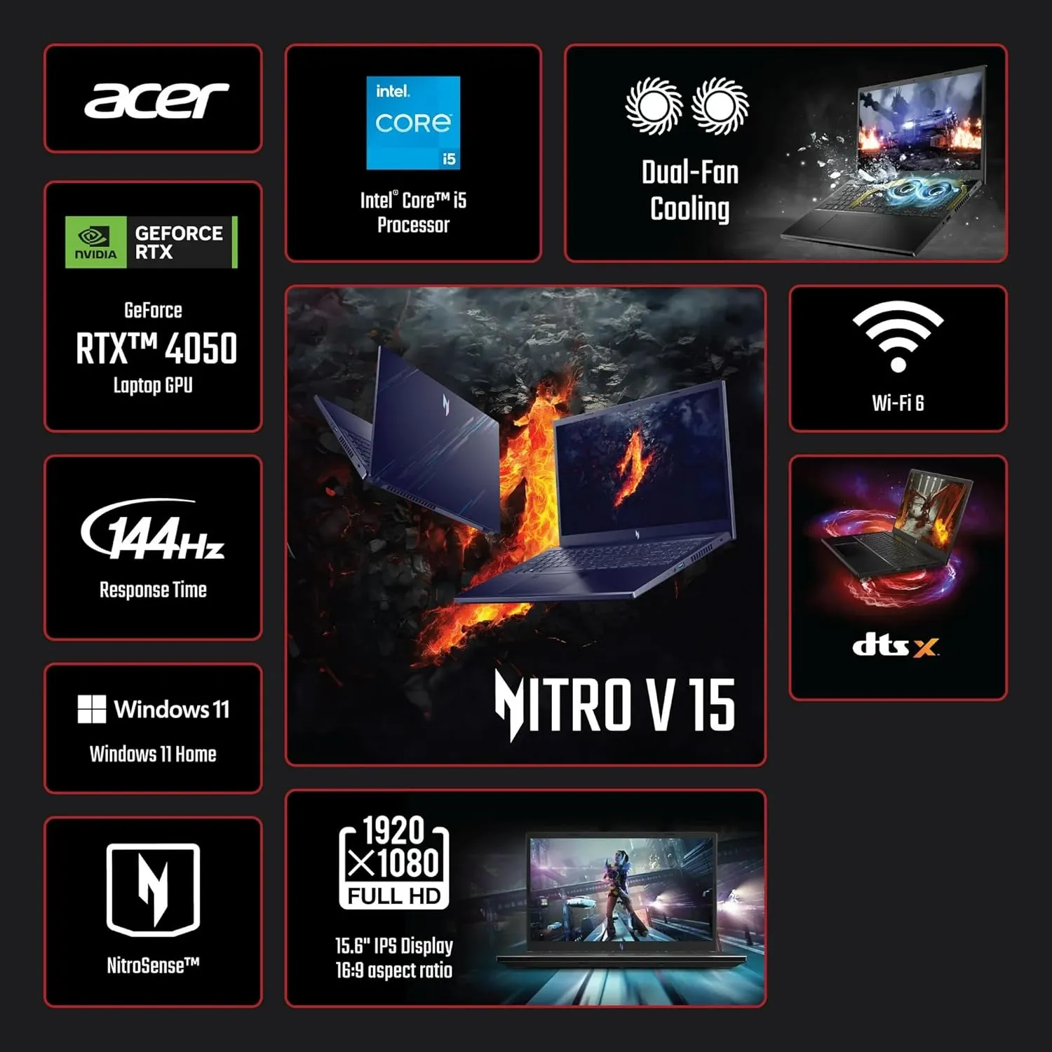 Acer Nitro V 15.6-inch FHD 144Hz Gaming Laptop, Intel Core i5-13420H, NVIDIA GeForce RTX 4050, Windows 11 (64GB RAM | 1TB PCIe SSD)