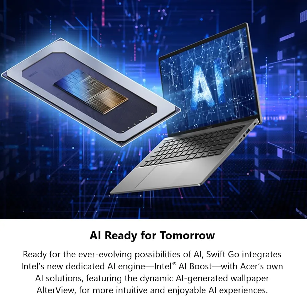 Acer Swift Go 14 Intel Evo Thin & Light Laptop | 14" 1920 x 1200 Touch Display | Unlock AI Experiences | Intel Core Ultra 7 Processor 155H | Intel ARC | 16GB LPDDR5X | 512GB SSD | SFG14-72T-718K