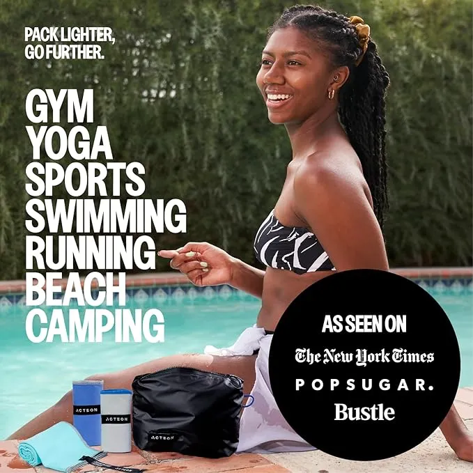 Acteon Microfiber Gym Towel & Wet Bag Travel Set, Large Quick Dry Silver ION Odor-Free Mega Absorbent Fiber, Fast Drying Men & Women Workout Gear for Body Sweat, Beach, Pool, Camping