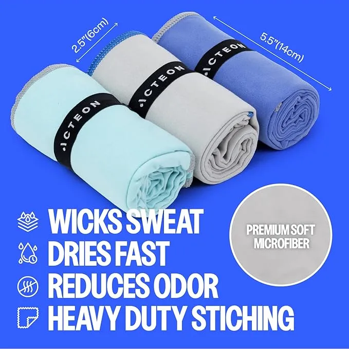 Acteon Microfiber Gym Towel & Wet Bag Travel Set, Large Quick Dry Silver ION Odor-Free Mega Absorbent Fiber, Fast Drying Men & Women Workout Gear for Body Sweat, Beach, Pool, Camping