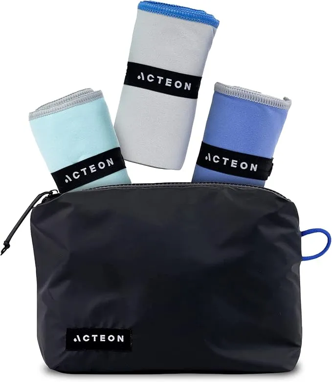 Acteon Microfiber Gym Towel & Wet Bag Travel Set, Large Quick Dry Silver ION Odor-Free Mega Absorbent Fiber, Fast Drying Men & Women Workout Gear for Body Sweat, Beach, Pool, Camping