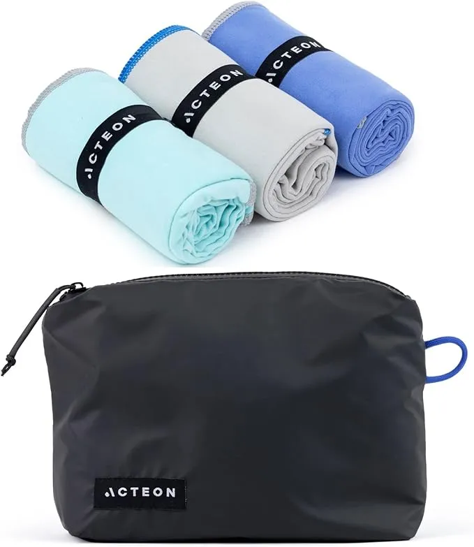 Acteon Microfiber Gym Towel & Wet Bag Travel Set, Large Quick Dry Silver ION Odor-Free Mega Absorbent Fiber, Fast Drying Men & Women Workout Gear for Body Sweat, Beach, Pool, Camping