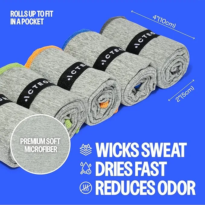 Acteon Microfiber Quick Dry Gym Towel, Silver ION Odor-Free Absorbent Fiber, Fast Drying, Men & Women Workout Gear for Body Sweat, Working Out, Towels