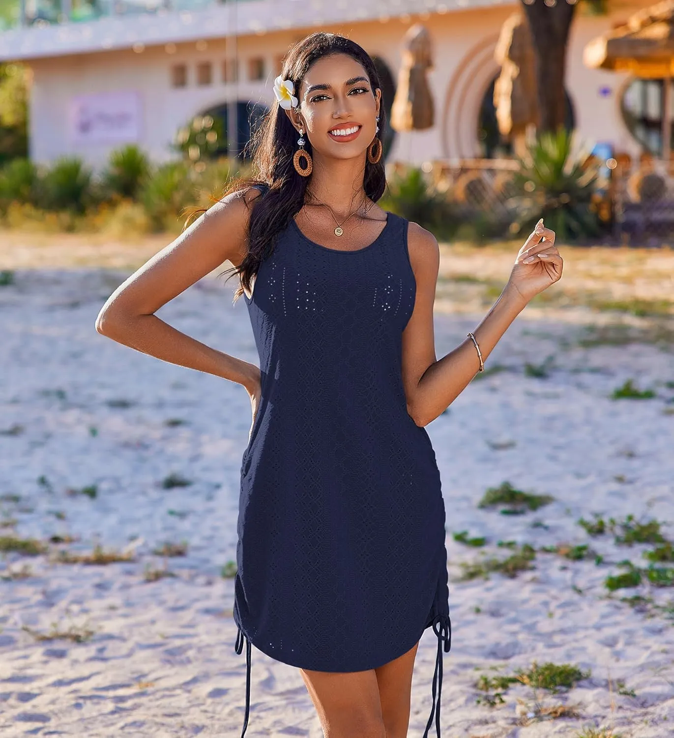 AI'MAGE Swimsuit Cover Ups for Women Crochet Sleeveless Swimsuit Coverup Drawstring Tank Dress S-XXL