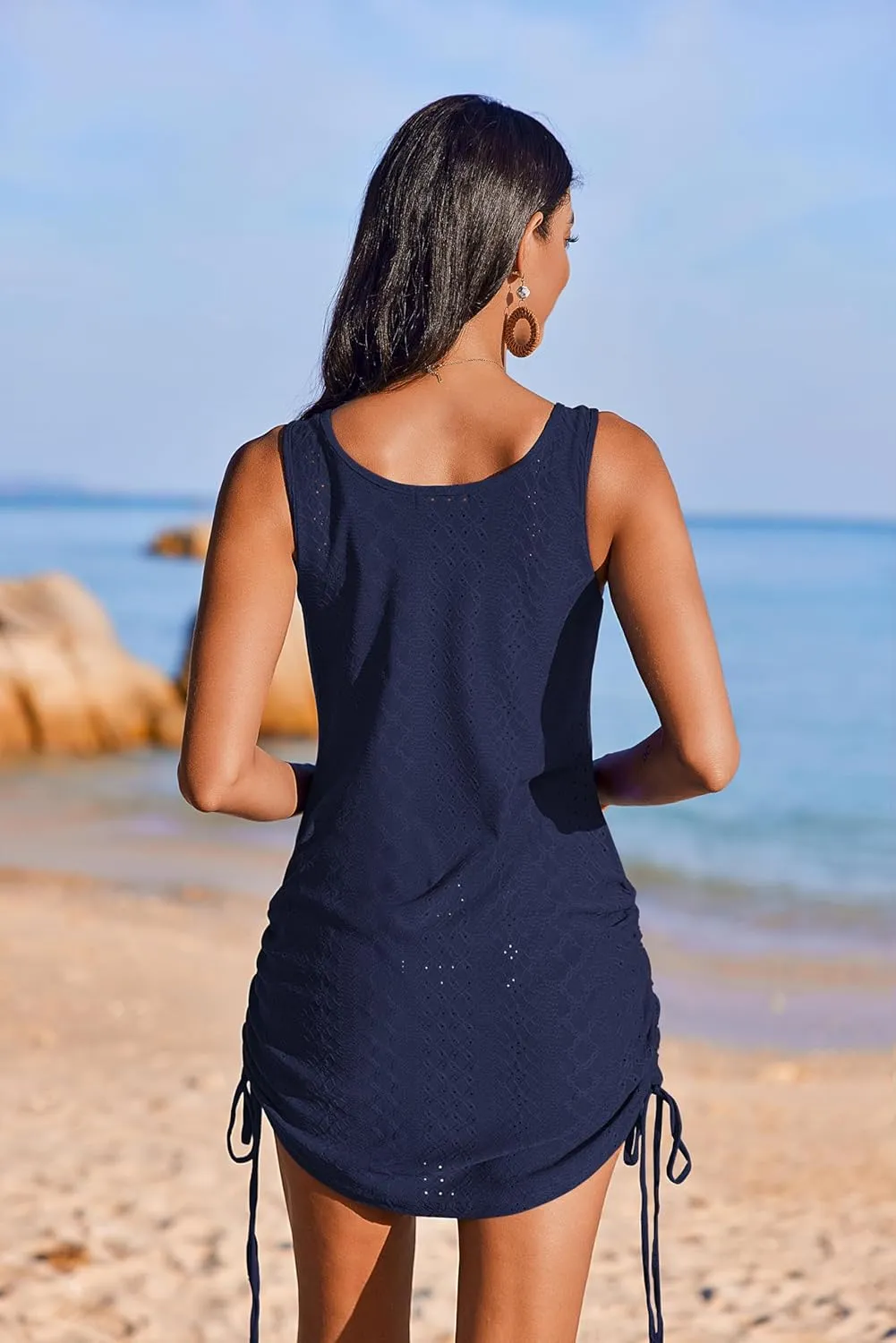 AI'MAGE Swimsuit Cover Ups for Women Crochet Sleeveless Swimsuit Coverup Drawstring Tank Dress S-XXL
