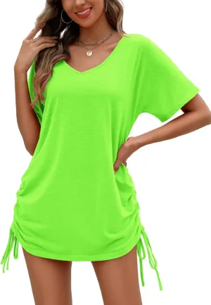 AI'MAGE Swimsuit Coverup for Women Short Sleeve Bathing Suit Cover Up T-Shirt Casual Beach Dress Drawstring Swim Cover Up