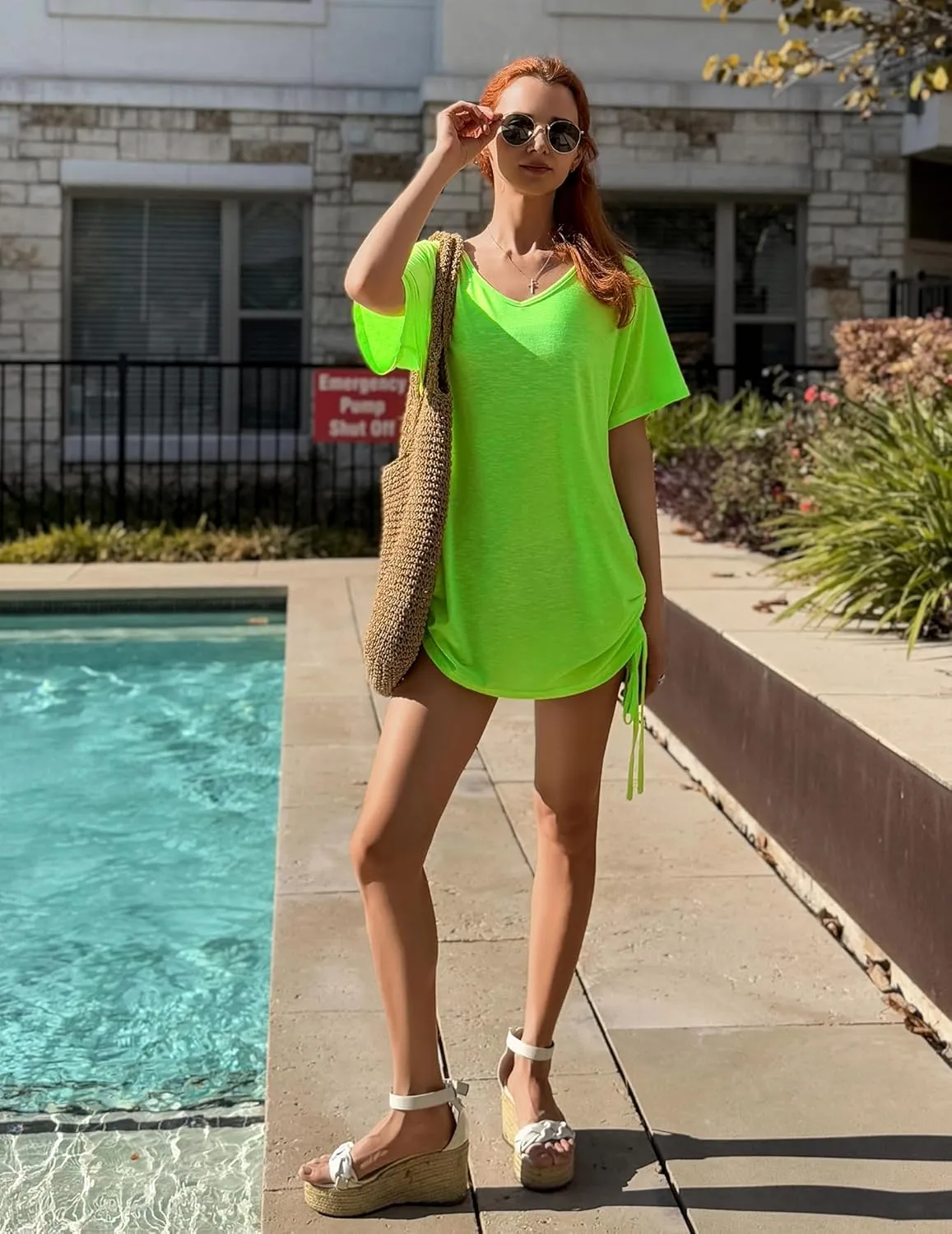 AI'MAGE Swimsuit Coverup for Women Short Sleeve Bathing Suit Cover Up T-Shirt Casual Beach Dress Drawstring Swim Cover Up