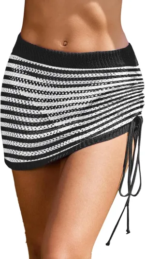 AI'MAGE Women's Crochet Cover Up Skirt 2025 Knit Drawstring Beach Skirt Coverups for Swimwear XS-XXL
