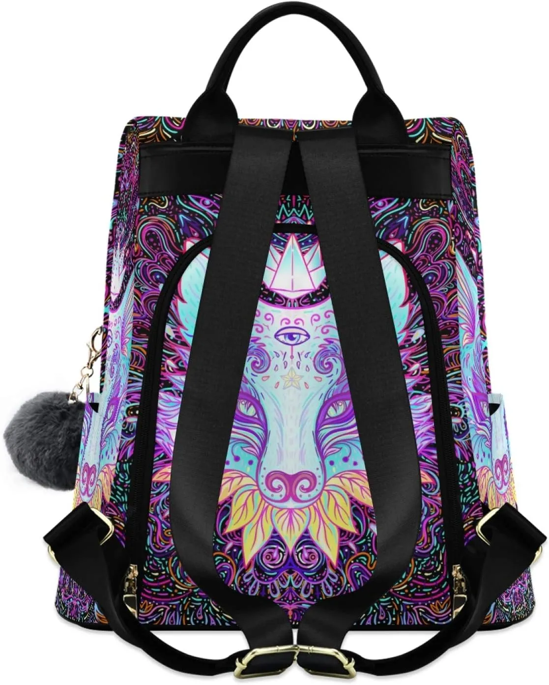 ALAZA Art Fox Face Boho Bohemian Backpack Purse for Women Anti Theft Fashion Back Pack Shoulder Bag