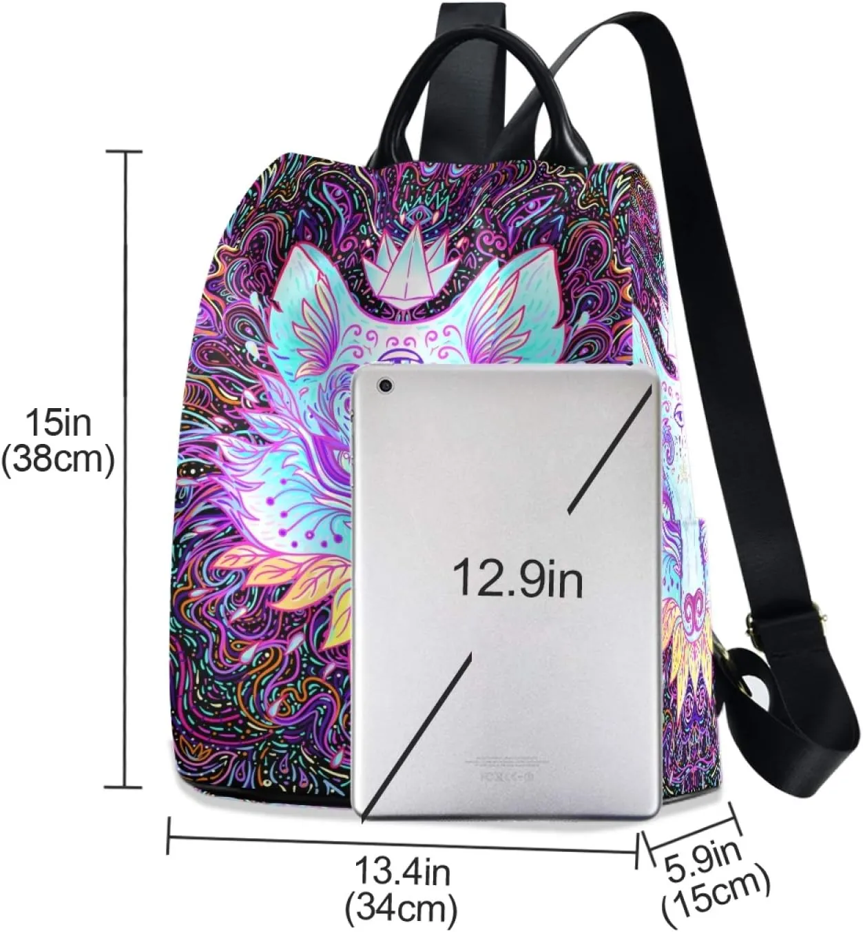 ALAZA Art Fox Face Boho Bohemian Backpack Purse for Women Anti Theft Fashion Back Pack Shoulder Bag