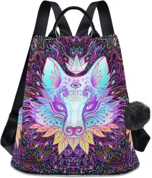 ALAZA Art Fox Face Boho Bohemian Backpack Purse for Women Anti Theft Fashion Back Pack Shoulder Bag
