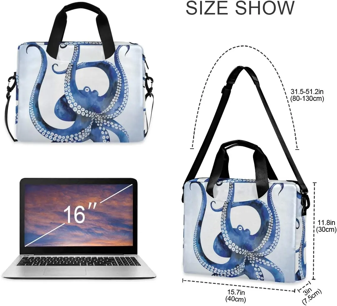 ALAZA Blue Marine Kraken Octopus Laptop Case Bag Sleeve Portable Crossbody Messenger Briefcase w/Strap Handle, 13 14 15.6 inch