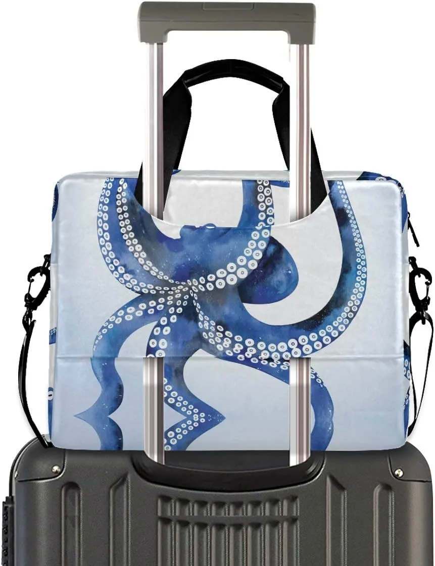 ALAZA Blue Marine Kraken Octopus Laptop Case Bag Sleeve Portable Crossbody Messenger Briefcase w/Strap Handle, 13 14 15.6 inch