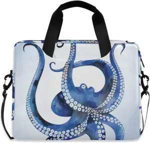 ALAZA Blue Marine Kraken Octopus Laptop Case Bag Sleeve Portable Crossbody Messenger Briefcase w/Strap Handle, 13 14 15.6 inch