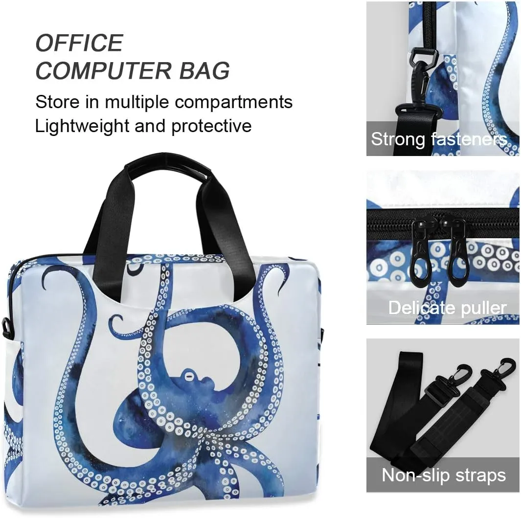 ALAZA Blue Marine Kraken Octopus Laptop Case Bag Sleeve Portable Crossbody Messenger Briefcase w/Strap Handle, 13 14 15.6 inch