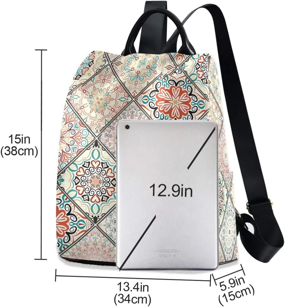 ALAZA Boho Chic Bohemian Mandala Style Backpack Purse for Women Anti Theft Fashion Back Pack Shoulder Bag