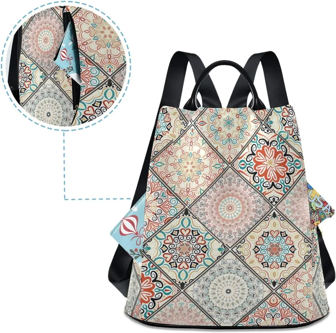 ALAZA Boho Chic Bohemian Mandala Style Backpack Purse for Women Anti Theft Fashion Back Pack Shoulder Bag