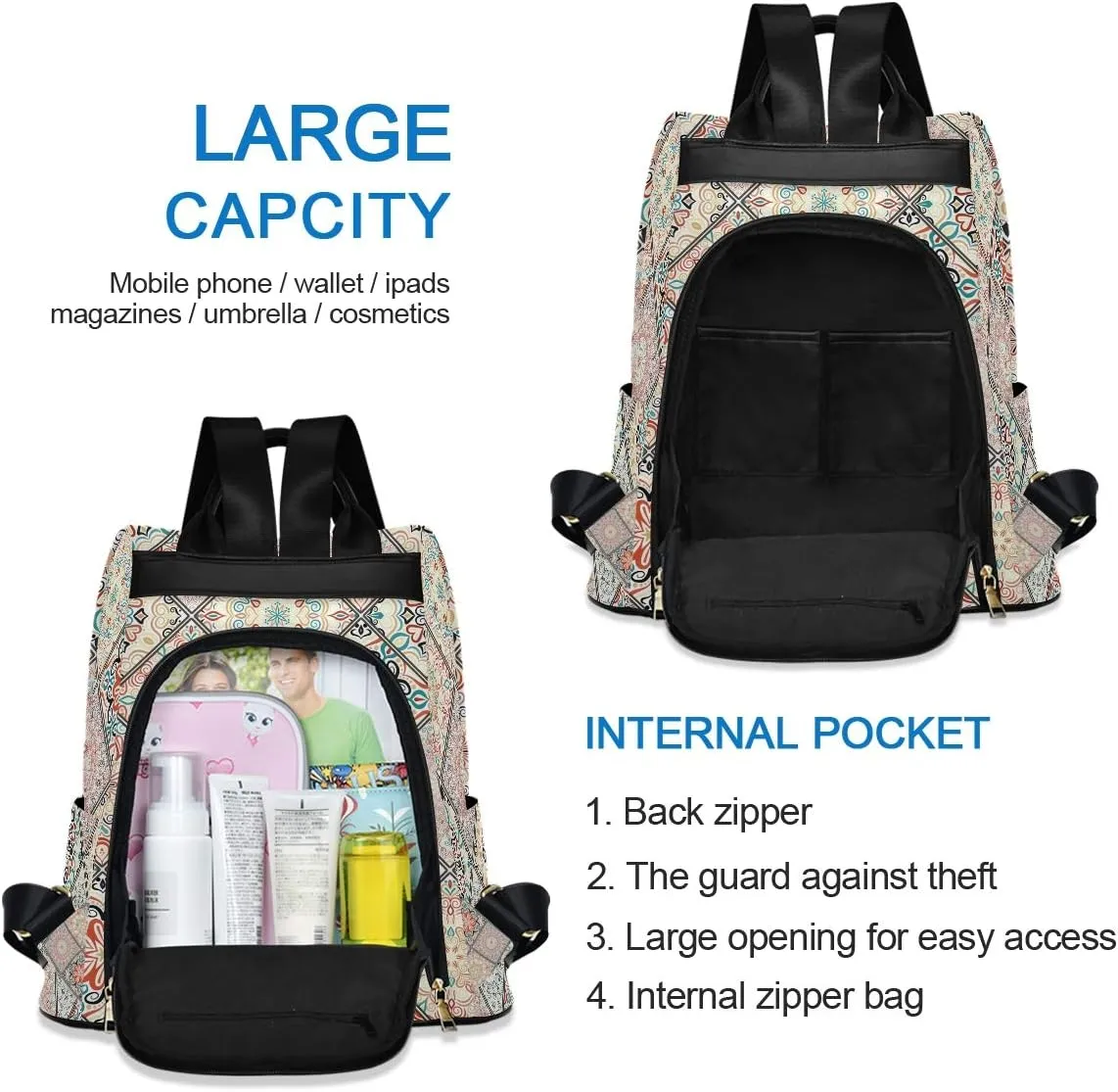 ALAZA Boho Chic Bohemian Mandala Style Backpack Purse for Women Anti Theft Fashion Back Pack Shoulder Bag