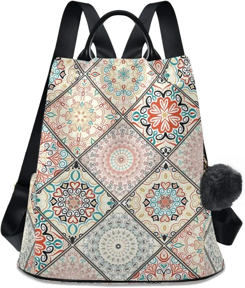 ALAZA Boho Chic Bohemian Mandala Style Backpack Purse for Women Anti Theft Fashion Back Pack Shoulder Bag