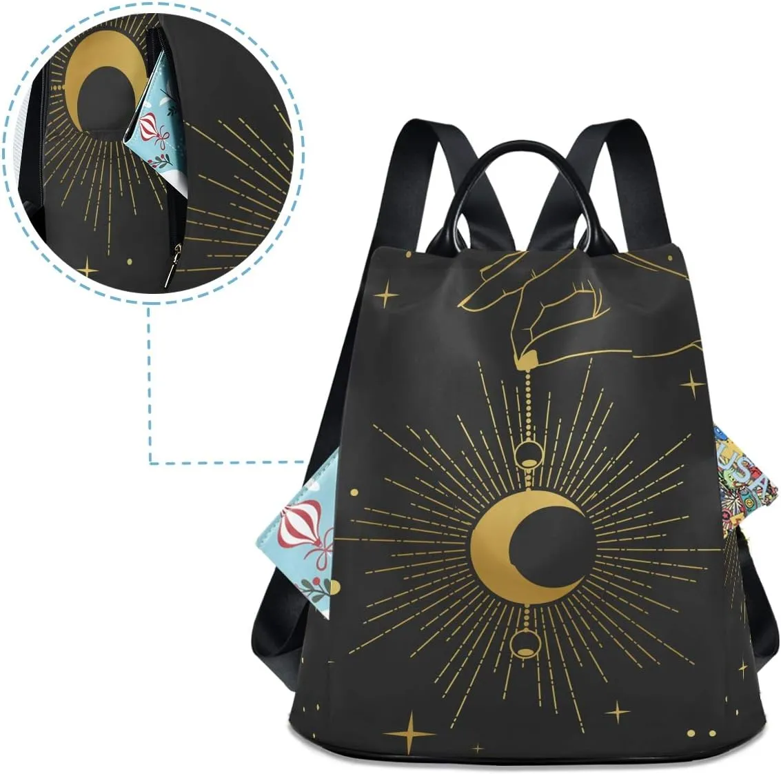 ALAZA Boho Style Hand Holding Crescent Moon Backpack Purse for Women Anti Theft Fashion Back Pack Shoulder Bag