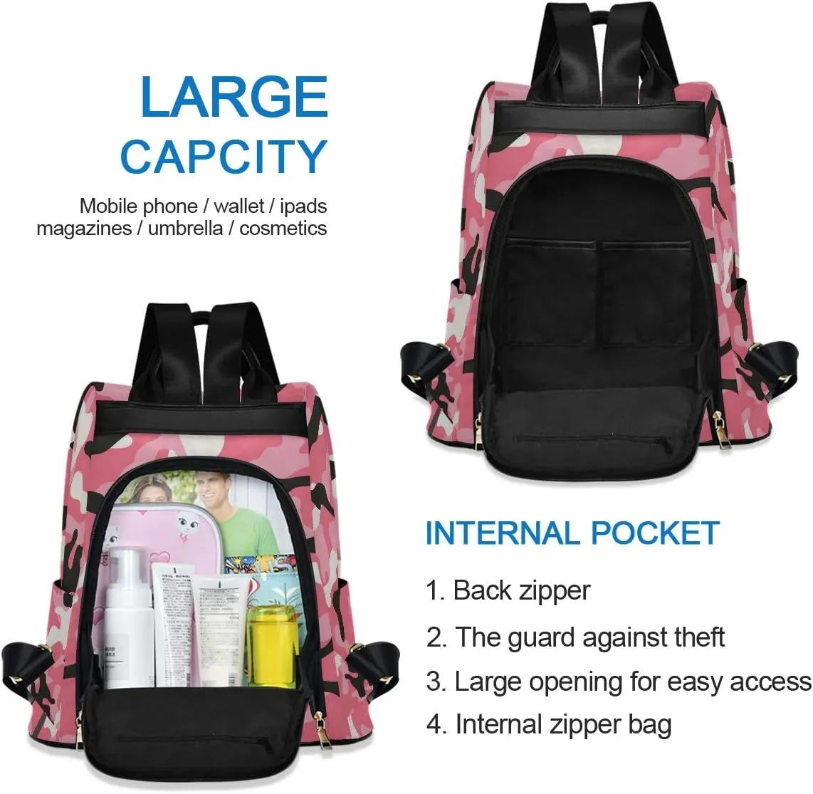 ALAZA Camo Pink Camouflage Backpack Purse for Women Anti Theft Fashion Back Pack Shoulder Bag