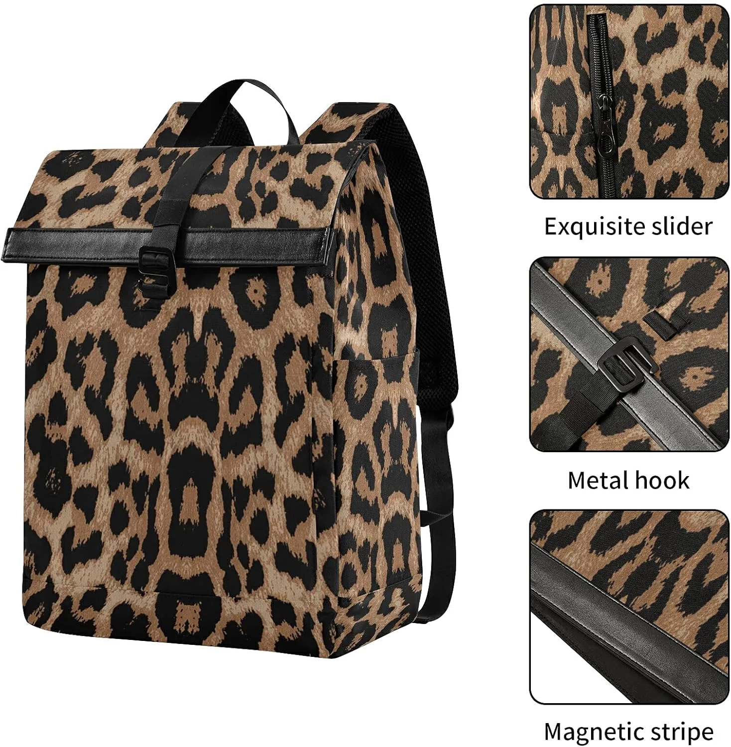 ALAZA Cheeteh Leopard Print Animal Large Laptop Backpack Purse for Women Men Waterproof Anti Theft Roll Top Backpack, 13-17.3 inch