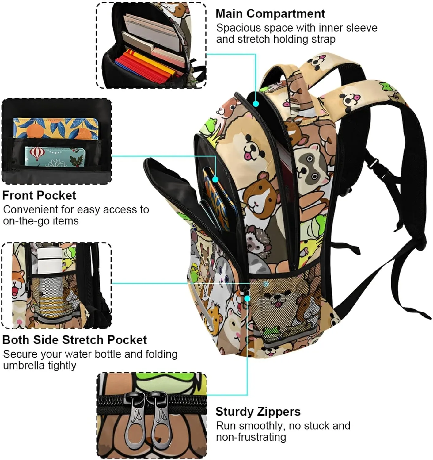 ALAZA Doodle Pet Dog Colorful Animals Backpacks Travel Laptop Daypack School Book Bag for Men Women Teens Kids one-size
