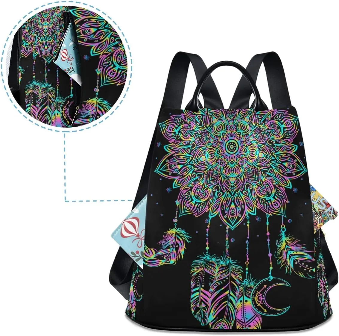 ALAZA Dreamcatcher Lotus Boho Backpack Purse for Women Anti Theft Fashion Back Pack Shoulder Bag