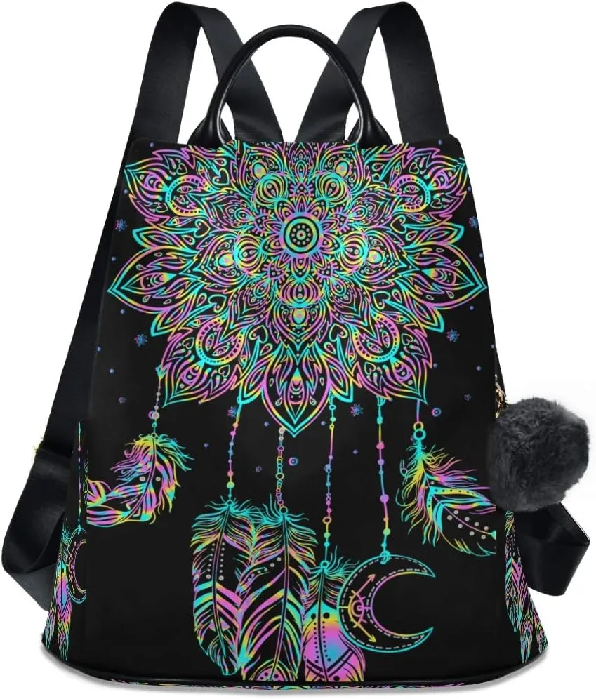 ALAZA Dreamcatcher Lotus Boho Backpack Purse for Women Anti Theft Fashion Back Pack Shoulder Bag