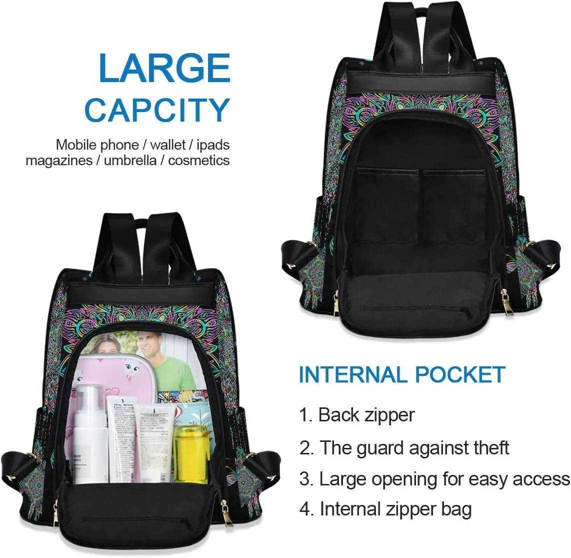 ALAZA Dreamcatcher Lotus Boho Backpack Purse for Women Anti Theft Fashion Back Pack Shoulder Bag