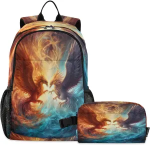 ALAZA Fire Water Phoenix Battle Backpack for Boys School Bag Kids Backpack with Lunch Bag Set Daypack Travel Laptop Backpack