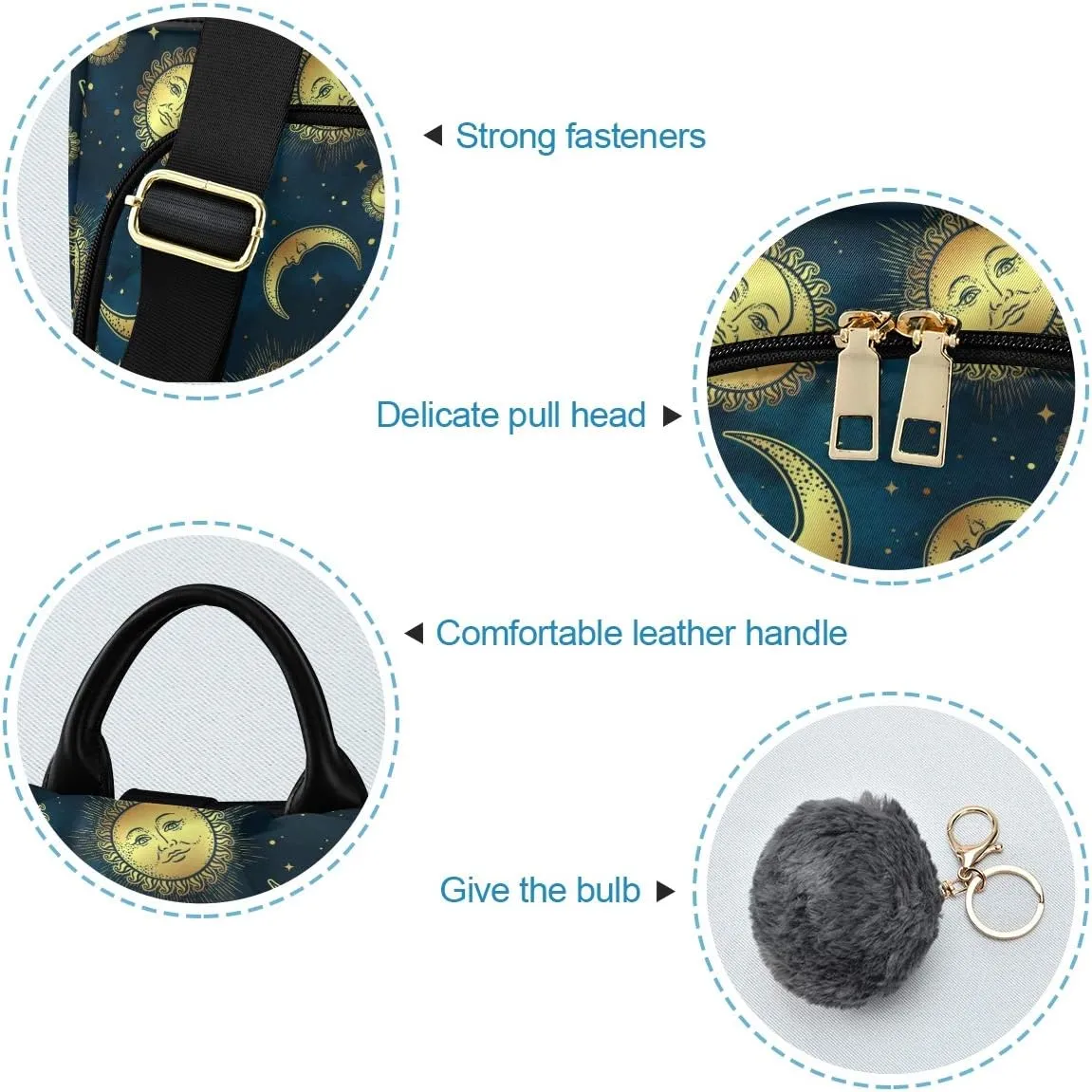 ALAZA Gold Moon Sun & Star Night Sky Boho Backpack Purse for Women Anti Theft Fashion Back Pack Shoulder Bag