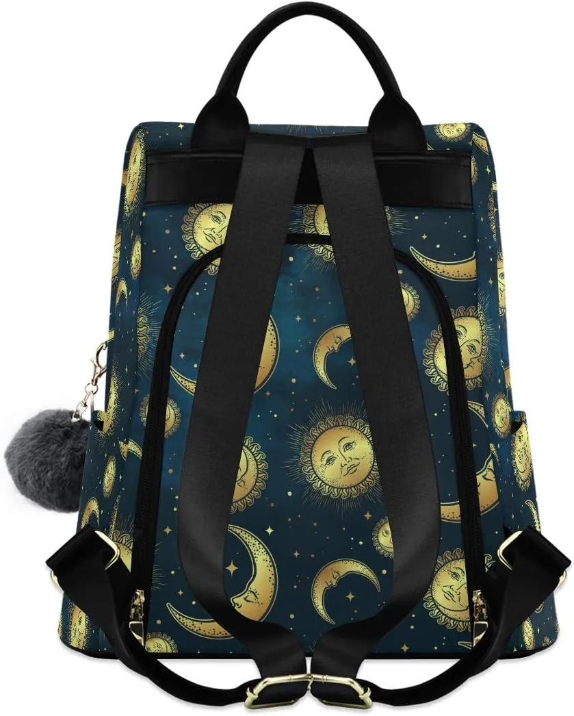 ALAZA Gold Moon Sun & Star Night Sky Boho Backpack Purse for Women Anti Theft Fashion Back Pack Shoulder Bag