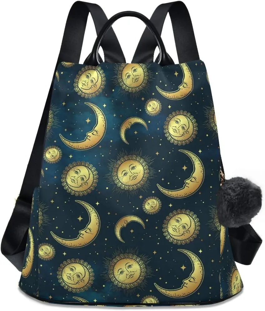 ALAZA Gold Moon Sun & Star Night Sky Boho Backpack Purse for Women Anti Theft Fashion Back Pack Shoulder Bag