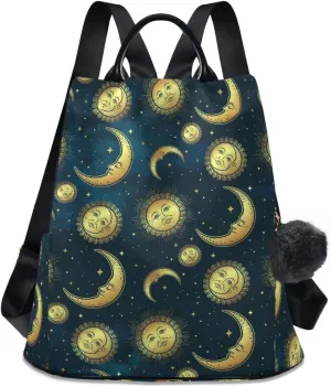 ALAZA Gold Moon Sun & Star Night Sky Boho Backpack Purse for Women Anti Theft Fashion Back Pack Shoulder Bag