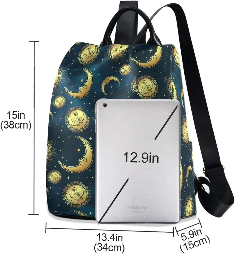 ALAZA Gold Moon Sun & Star Night Sky Boho Backpack Purse for Women Anti Theft Fashion Back Pack Shoulder Bag