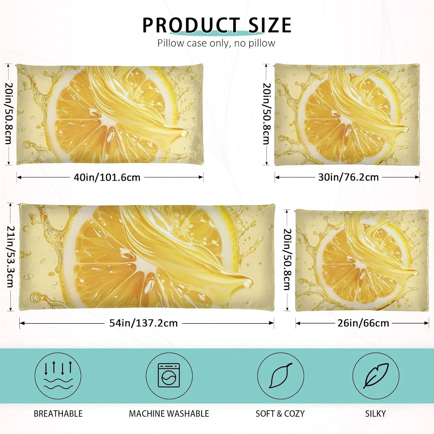ALAZA Lemon Juice Plush Pillow Cases Body Size Pillow Cover Soft & Warm Zippered Bed Pillowcase, 21 x 54 inch