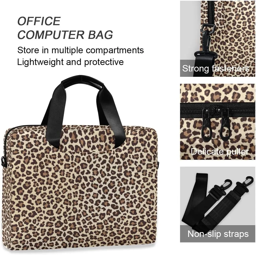 ALAZA Leopard Cheetah Print Animal Gemoetric Laptop Case Bag Sleeve Portable Crossbody Messenger Briefcase w/Strap Handle, 13 14 15.6 inch