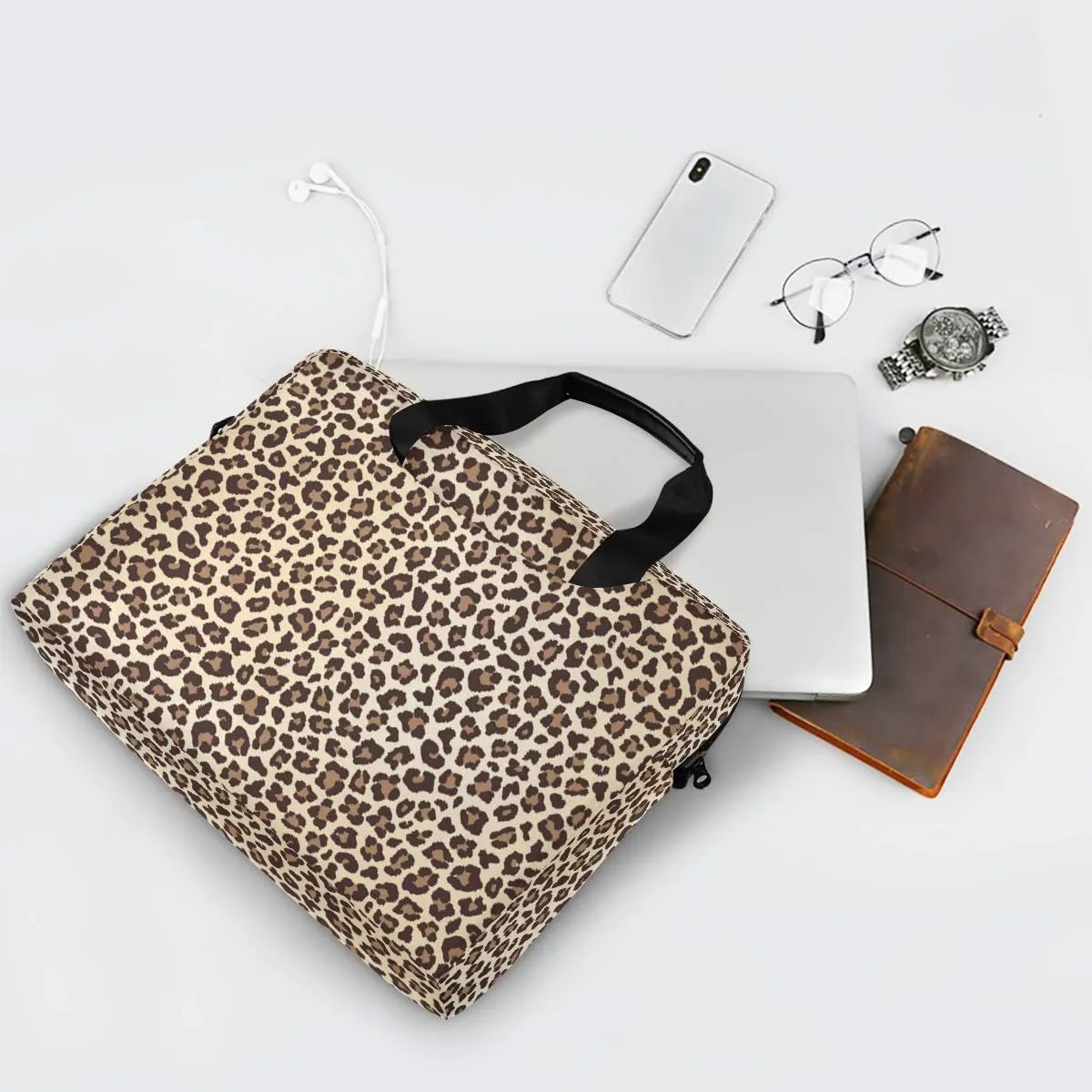 ALAZA Leopard Cheetah Print Animal Gemoetric Laptop Case Bag Sleeve Portable Crossbody Messenger Briefcase w/Strap Handle, 13 14 15.6 inch