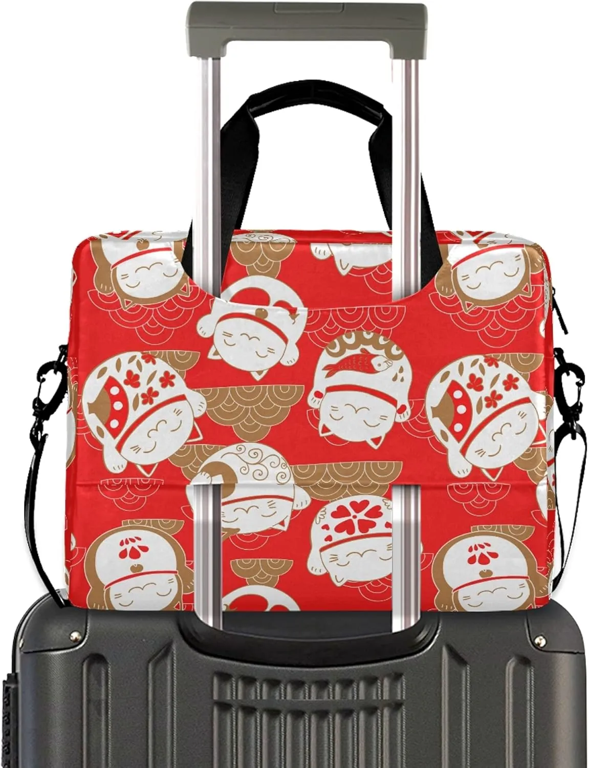 ALAZA Lucky Cat Maneki Neko Red Laptop Case Bag Sleeve Portable Crossbody Messenger Briefcase w/Strap Handle, 13 14 15.6 inch