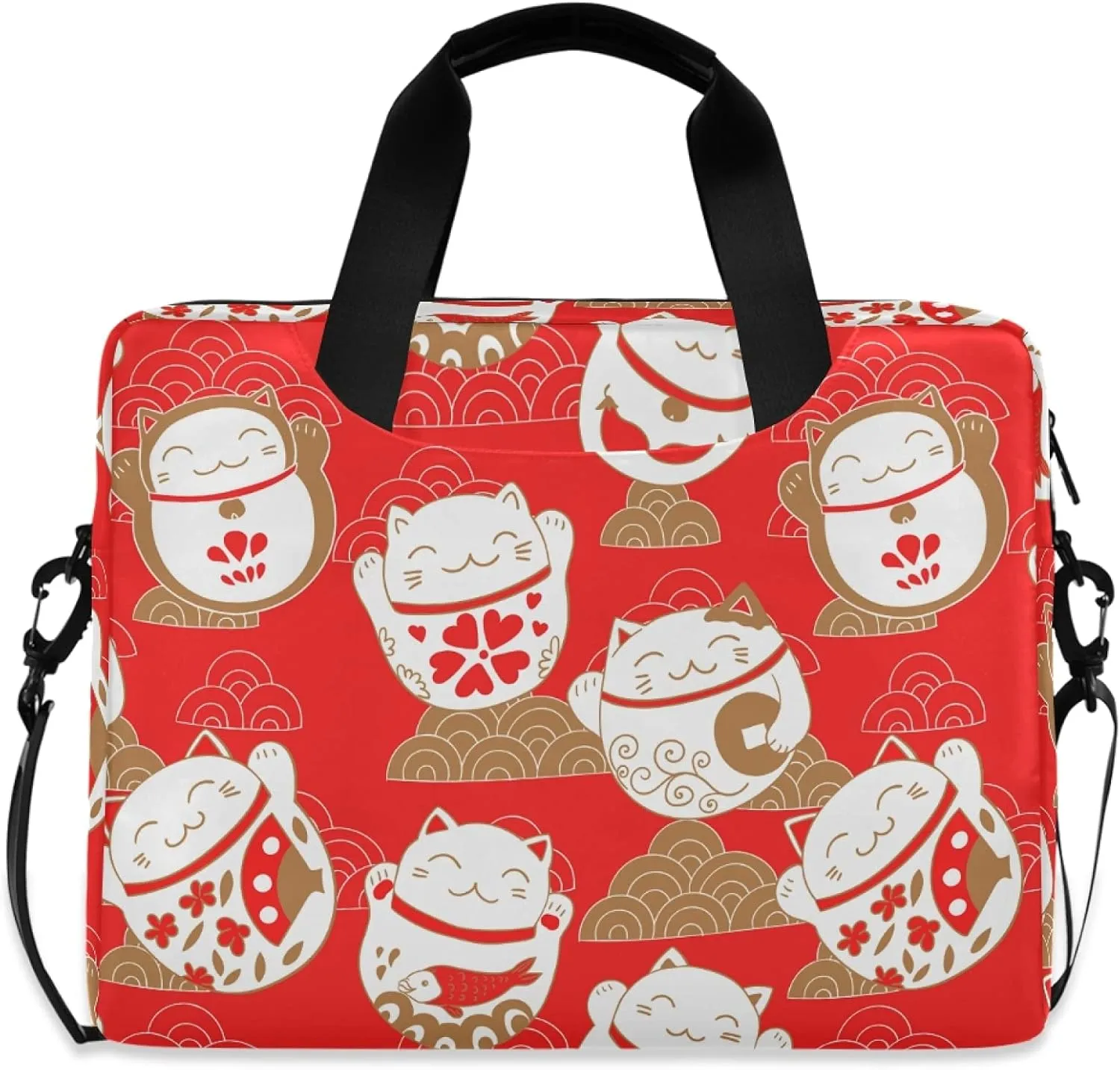 ALAZA Lucky Cat Maneki Neko Red Laptop Case Bag Sleeve Portable Crossbody Messenger Briefcase w/Strap Handle, 13 14 15.6 inch