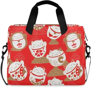 ALAZA Lucky Cat Maneki Neko Red Laptop Case Bag Sleeve Portable Crossbody Messenger Briefcase w/Strap Handle, 13 14 15.6 inch