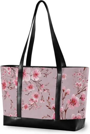 ALAZA Pink Floral Cherry Blossom Women Laptop Tote Bag for Woman 15.6 inch Laptop Organizer Bag Teacher Work Purse