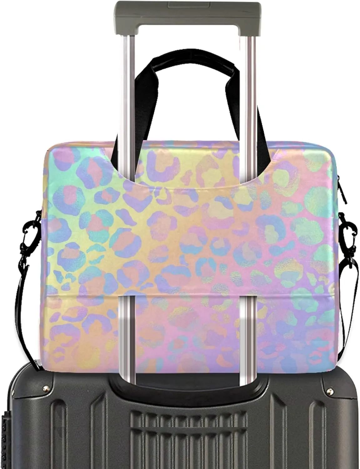 ALAZA Rainbow Leopard Print Rose Gold Cheetah Laptop Case Bag Sleeve Portable Crossbody Messenger Briefcase w/Strap Handle, 13 14 15.6 inch
