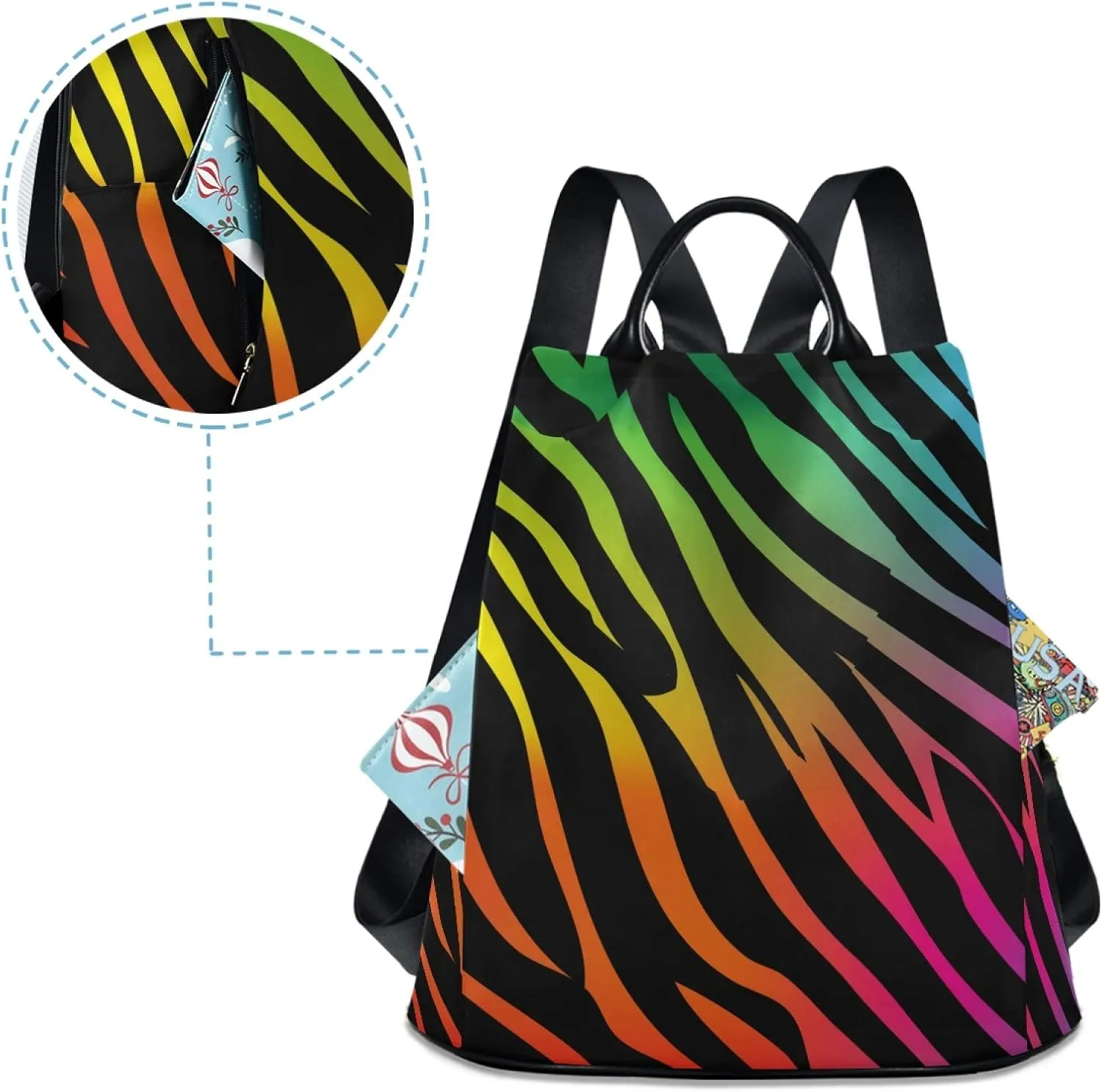 ALAZA Rainbow Zebra Print Animal Backpack Purse for Women Anti Theft Fashion Back Pack Shoulder Bag
