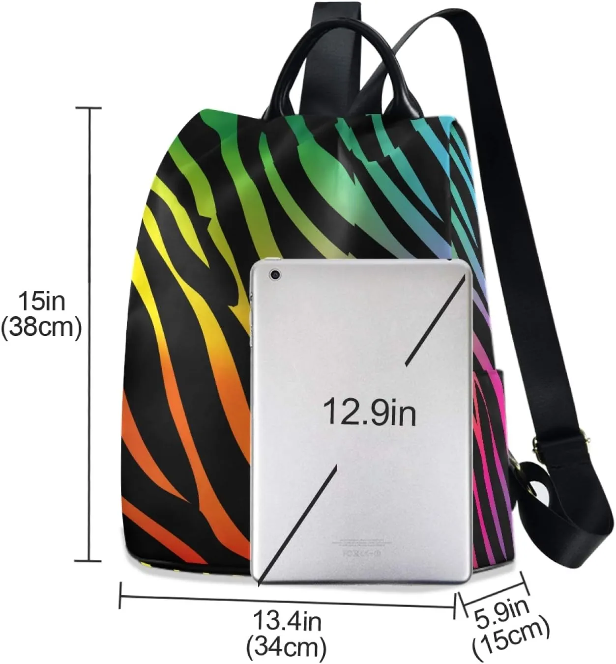 ALAZA Rainbow Zebra Print Animal Backpack Purse for Women Anti Theft Fashion Back Pack Shoulder Bag